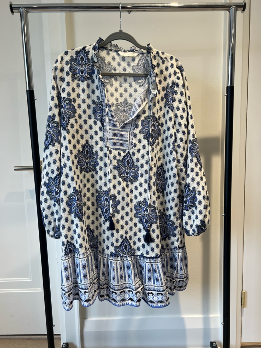 Zara Blue and White Boho Tunic Top